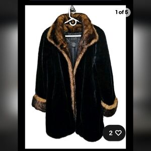 Tally Ho OuterWear Soft Black Brown Faux Fur Coat Size Large Excellent Condition